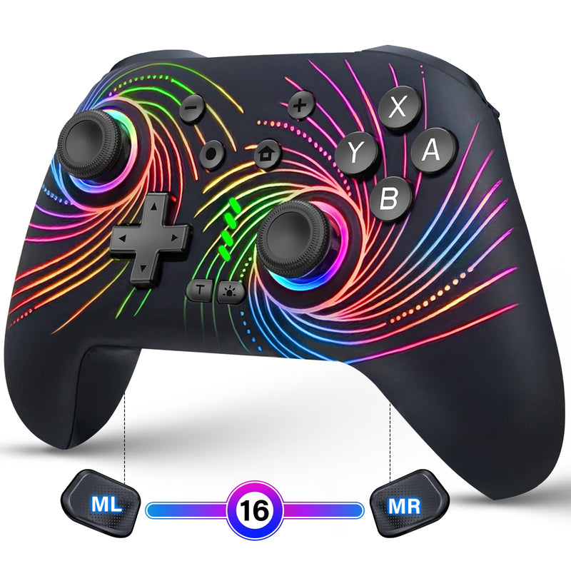 Switch Controller for Nintendo Switch/Lite/OLED, Wireless Switch Controller | Switch Controller with 10 LED Light, Pro Switch Controllers with One Key Pairing, Turbo, 6-Axis Gyro, 1000mAh Battery, Black