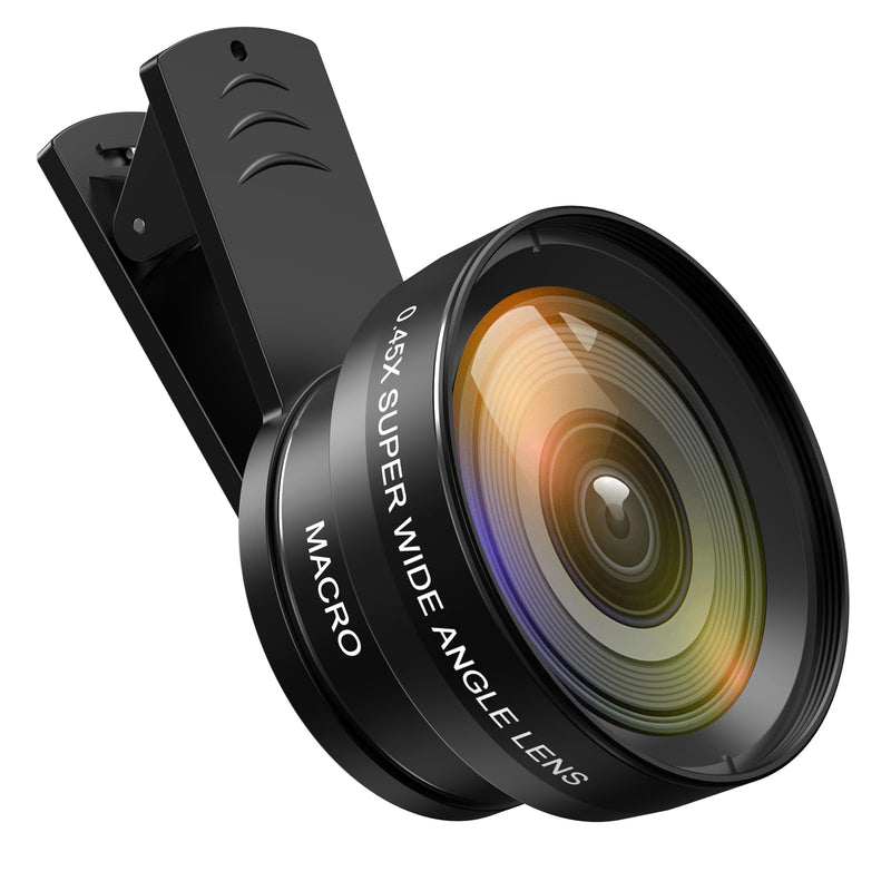 Phone Camera Lens Kit, 0.45X Wide Angle + 15X Macro Lens | 2 in 1 Lens Attachment for iPhone 17/16/15/14/13, Phone Clip-on Lens for iPhone/Android, Includes Travel Bag