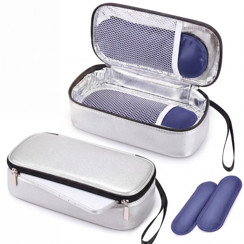 Phone Cooler Bag for Beach, Portable Phone Cooling Pouch with 2 Reusable Ice Packs, Keeps Cool in Extreme Heat for Car Pool Hiking, Extends Battery Life, Fits All Smartphones(Silver,PU) Silver Polyurethane (PU)