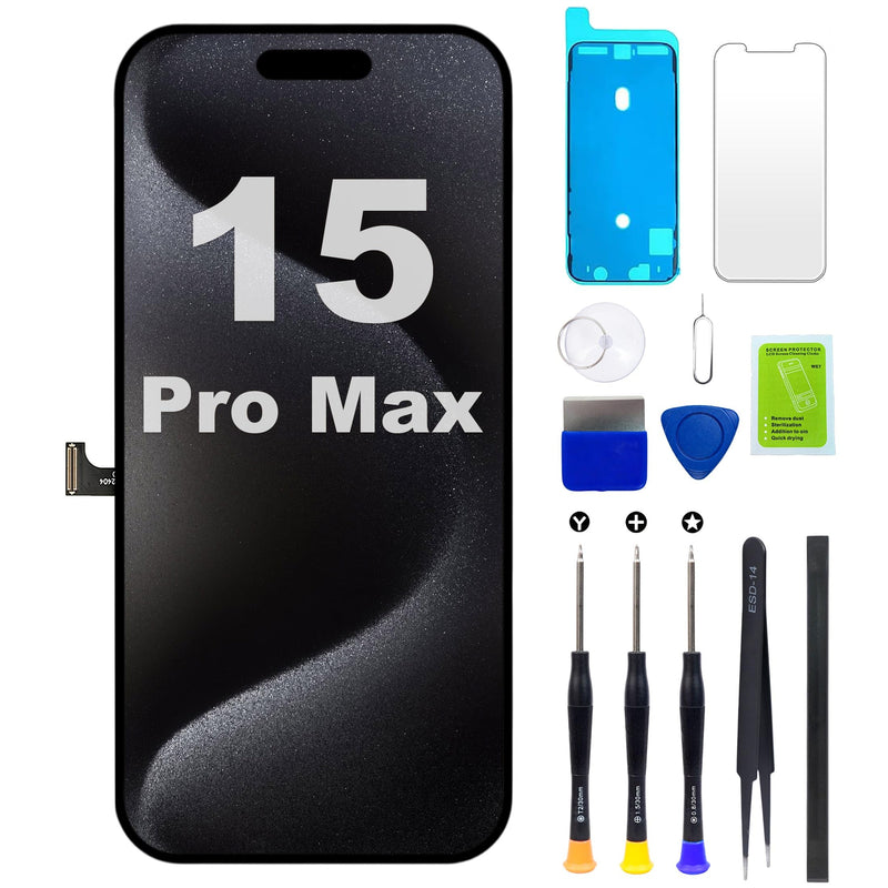 for iPhone 15 Pro Max Screen Replacement, 6.7 inch 3D Touch Display Digitizer Assembly with Repair Tools Kit, TrueTone and Face ID, for Model A2849,A3105,A3106,A3108 for iPhone 15 Pro Max