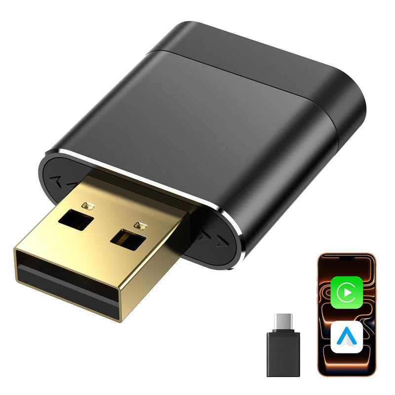 Wireless CarPlay Adapter & Android Auto Dongle | Bluetooth 5.3, 5G WiFi, USB-A/USB-C, Gold-Plated Connector, Plug & Play, For 2016+ OEM Wired Cars Black