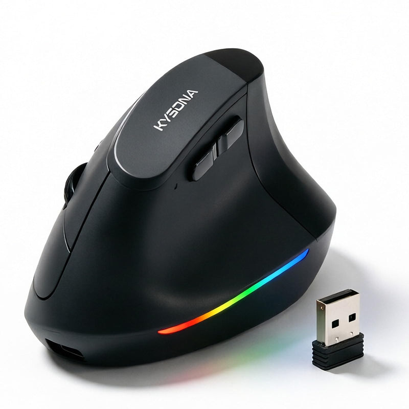 Wireless Ergonomic Mouse, Rechargeable Bluetooth Vertical Mouse for Laptop/Computer/Ipad/Mac, Quiet Click, 10 Color LED, 5 Adjustable DPI, Wrist Strain Relief, USB-A Optical Mice for M/L Hands, Black