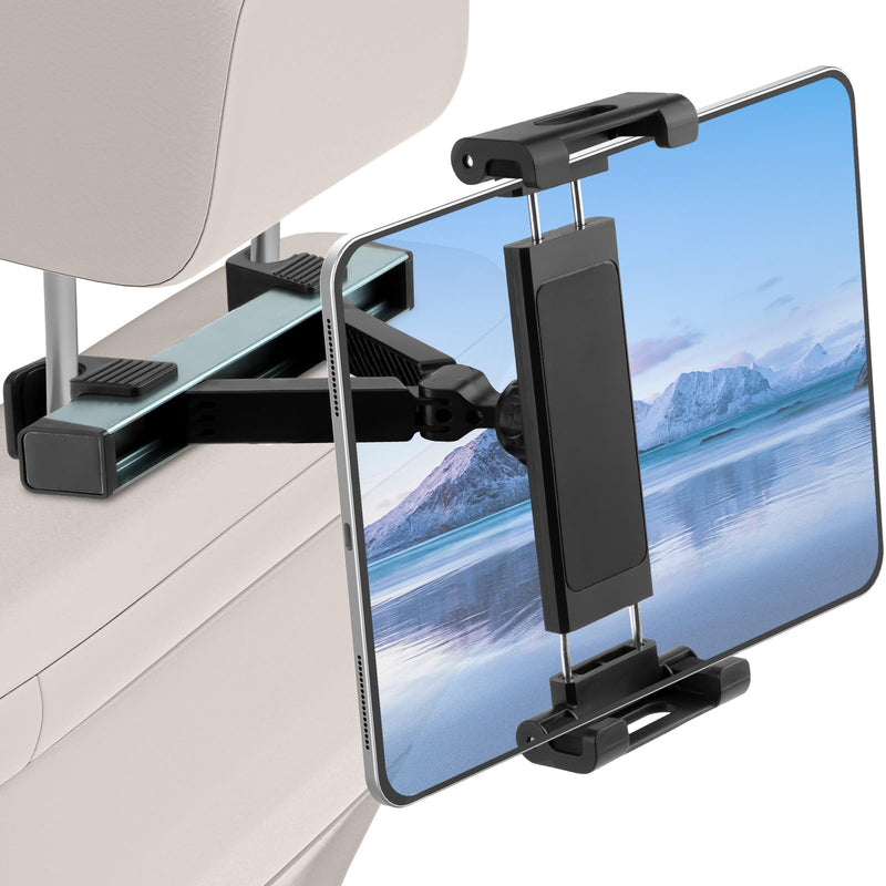 YUGUANG Tablet Holder for Car, Triangle Extension Arm Anti-Shake 360° Rotation Road Trip Essentials Back Seat Headrest Tablet Car Mount Compatible with iPad Pro, Air, Mini, 4.7-11" Devices