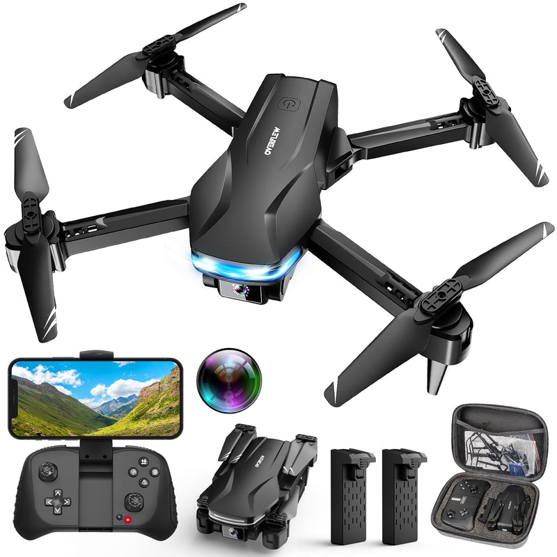1080P Drones with Camera for Adults, Foldable Drone with 2 Batteries | FPV App Control Quadcopter with Carrying Case, Optical Flow Hover, One Key Start, 3 Speed Modes and 360° Flip Black