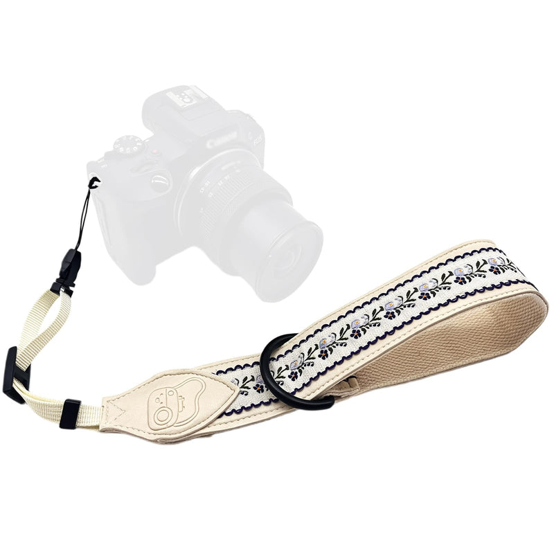 Quick Release Camera Wrist Strap, Leather Camera Hand Strap for Canon,Nikon,Sony, DSLR, Retro Jacquard Camera Straps Beige Embroidery Camera Wrist Strap-05
