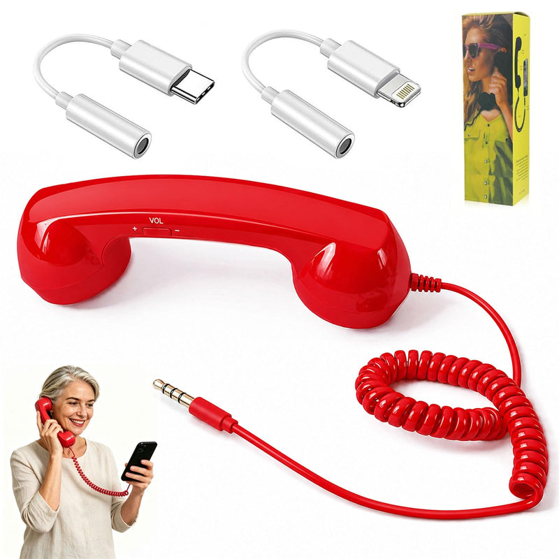 Glossy Retro Headset for iPhone, Type c Retro Cell Phone Handset, Plug in Handheld Cell Phone Receiver, Suitable for Cell Mobile Video Conferences, Calls, Meetings (Red) Red (Glossy)