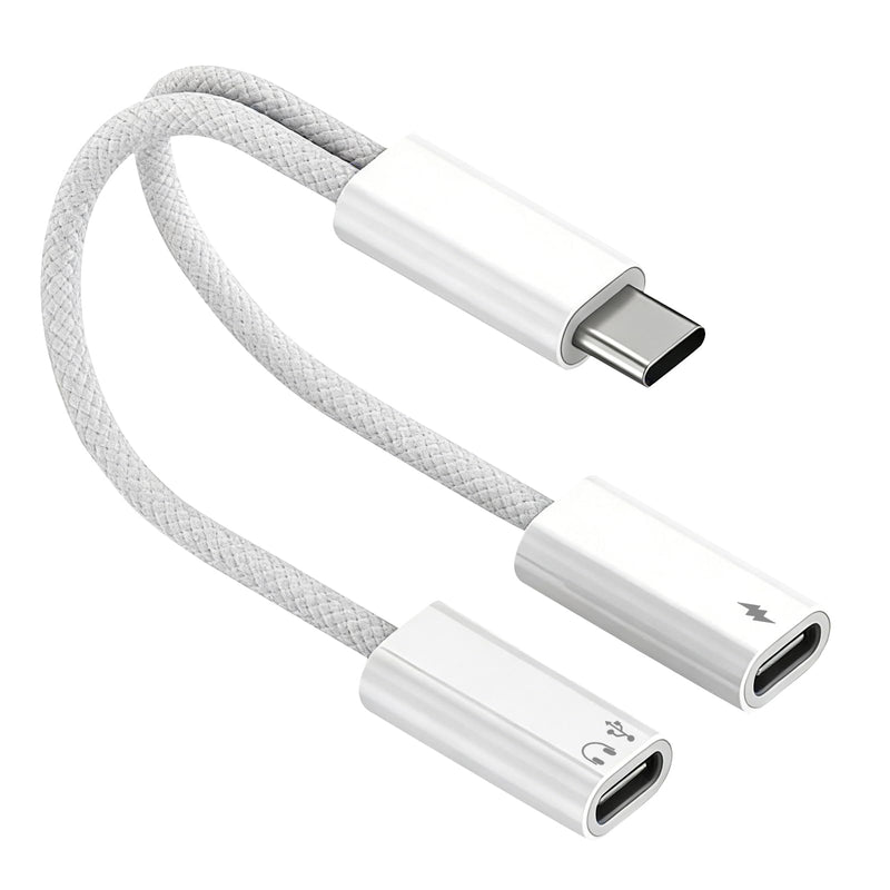 USB C Splitter 1 in 2 Out, Dual USB-C Charger and Headphone Adapter, USB-C Splitter PD 60W Fast Charging, Type C Audio Adapter Dongle Cable for Apple iPhone 15 16 17/iPad Pro/Galaxy/Pixel (1PACK) USB-C to USB-C and USB-C 1 PACK