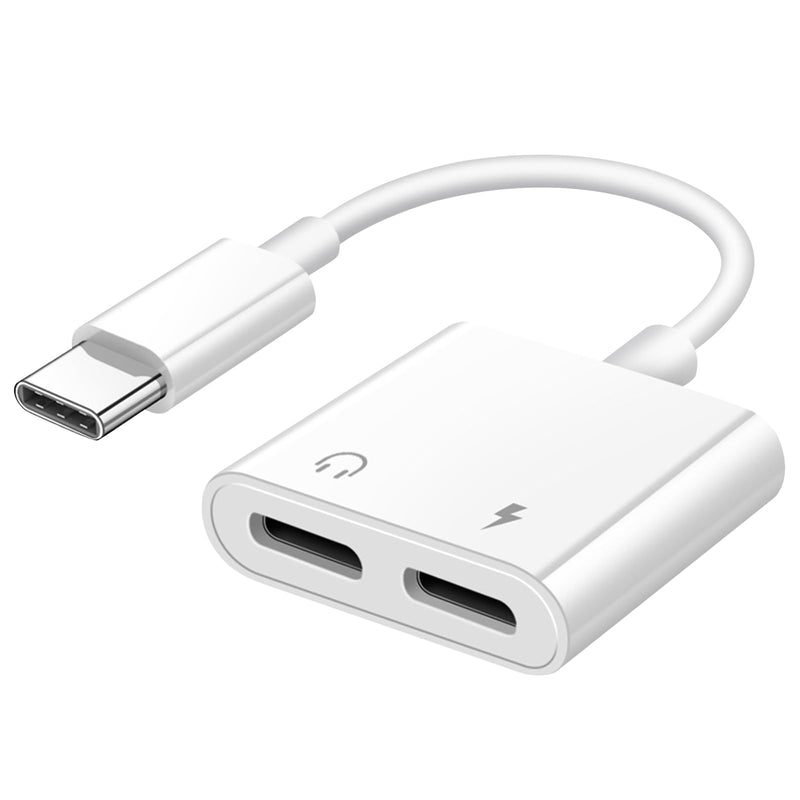Dual USB C Headphone and Charger Adapter for iPhone, USB Type C to Aux Audio + Charge Dongle Adapter for iPhone 17/17 Pro/17 Pro Max/Air/16/16 Pro Max/15/15 Pro Max (1PACK) 1PACK