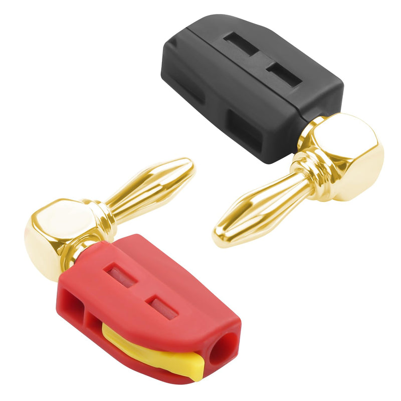 QIANRENON 90° 4mm Banana Plug Quick Connect Connector Gold Plated 6 Leaf Banana Plug solderless Right Angle Audio Adapter High Current 32A, for DIY Hi-Fi Speaker Amplifier, Red + Black