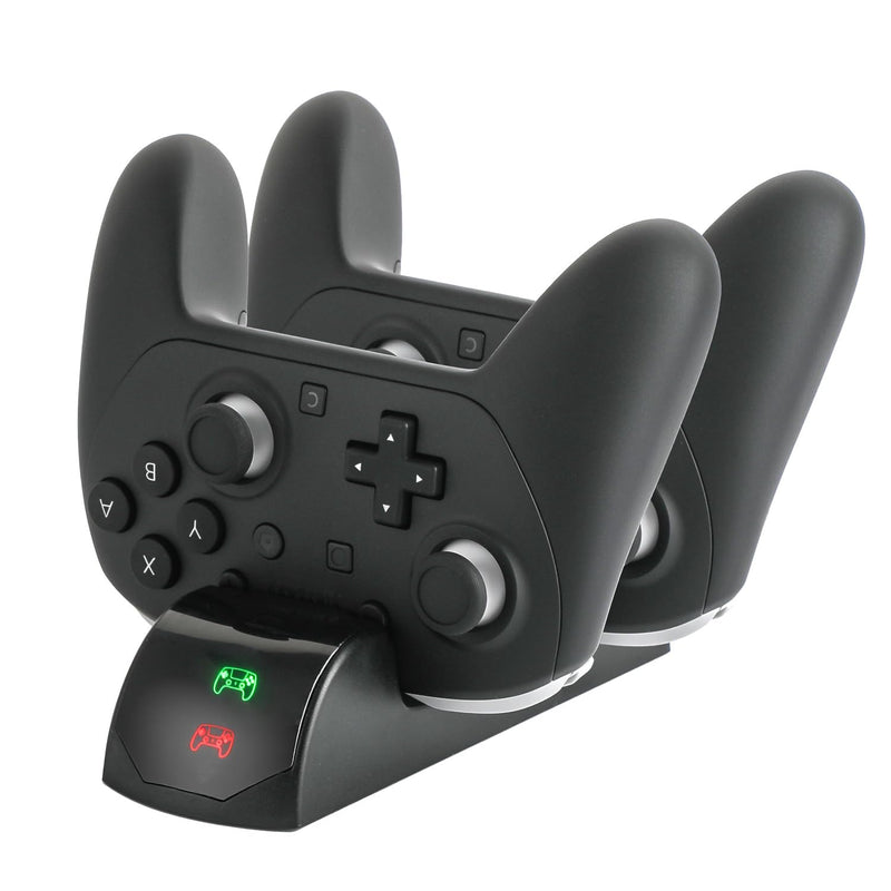 Switch 2 Pro Controller Charging Station, LED Indicator Dual Charger Stand | Dual charger stand for Switch 2 Pro Controller with LED display, fast 5V/2A charging, and convenient desktop storage