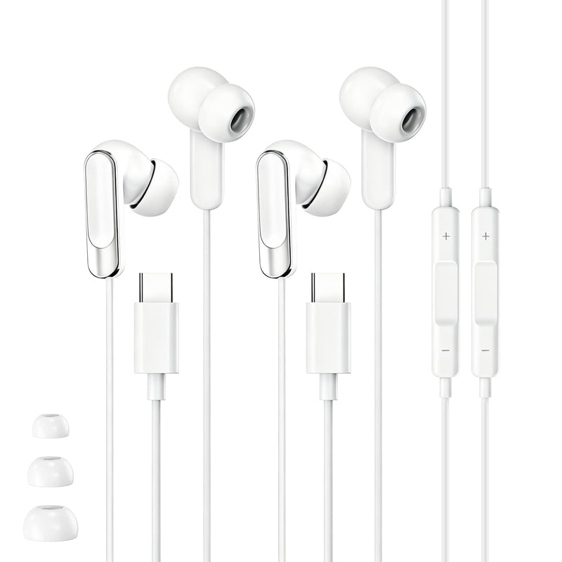 USB-C Headphones for iPhone 17 16 15，Wired Earbuds Type C Earphones | 2 Pack Clear Mic & Remote Control, Nosie Reduction, Wired for iPhone, Android,Galaxy S25 S24 Ultra, Pixel