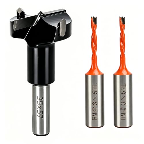 ADWAN 3 Pcs Hinge Boring Drill Bit Set, 1-3/8" RH & 1/8" LH, 10mm Shank 3mm/35mmx57mm