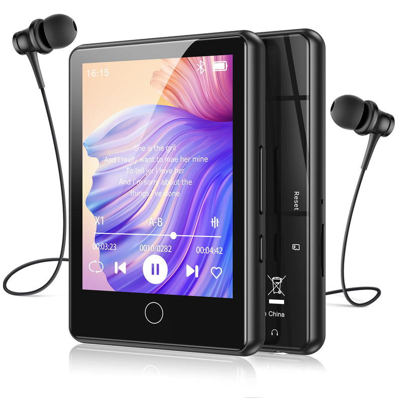 AGPTEK 2.8'' 64GB MP3 Player with Bluetooth, U6 Full Touch Screen Player | Auto Bluetooth Reconnection - Portable Music Player with Protective Case (Black) Black 64 GB