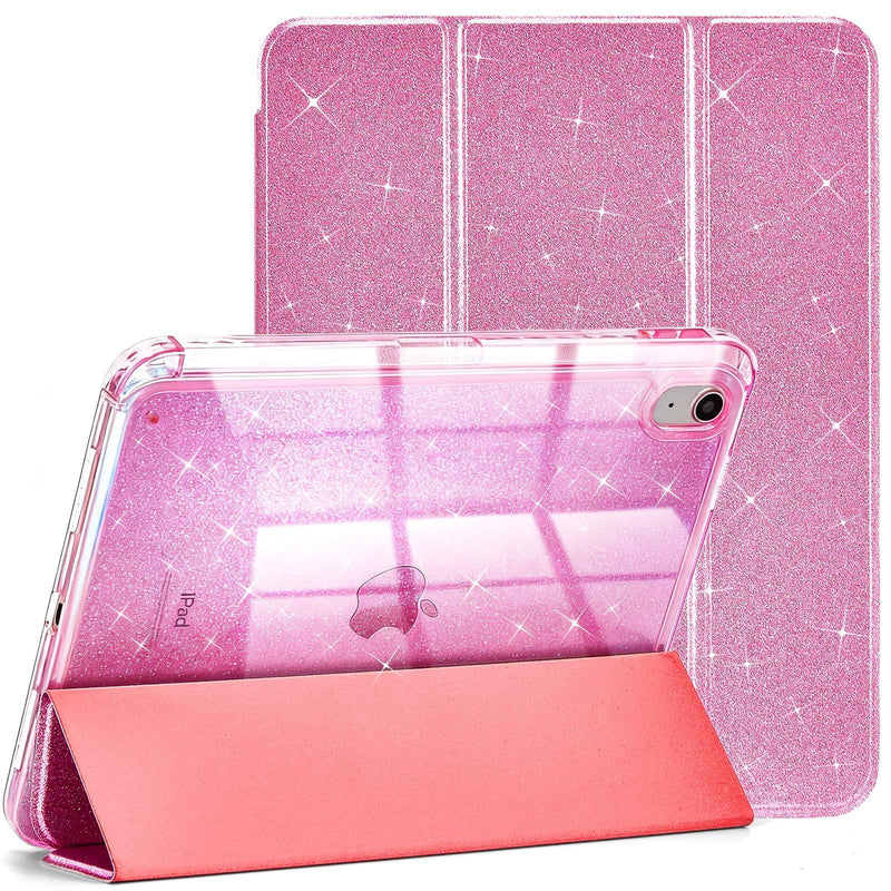 Case for iPad Air 11" M4/M3/M2 & 10.9" Air 5/4, Rose Red | Glitter Cover, Transparent Hard PC Back, Built-In Pencil Slot, Auto Wake Sleep, Shockproof TPU Bumper, Easy To Clean