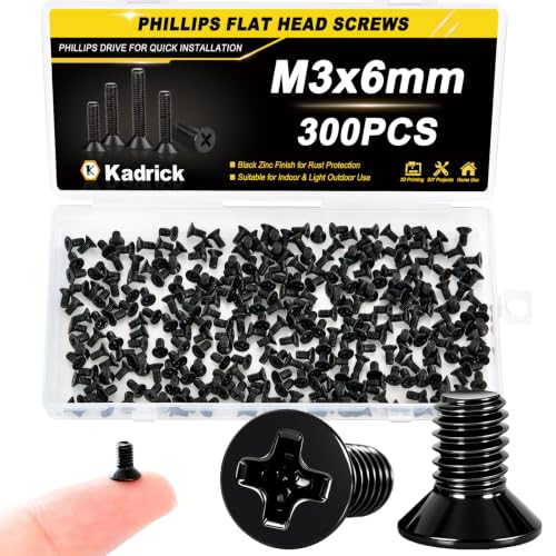 KADRICK M3 x 6mm Countersunk Screws, 300PCS, M3 Flat Head Screws M3x6mm 300PCS