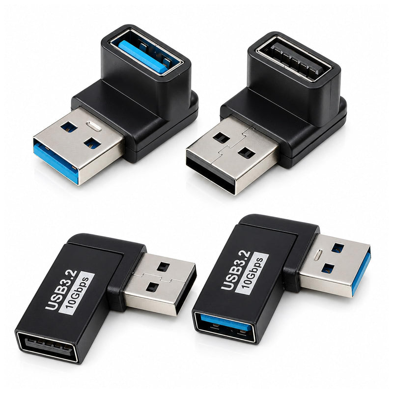 4 Pack 90 Degree USB A Male to Female Adapter Right Angle USB Adapter | Up Down & Left Right Angle USBs 3.0 Connectors for Laptop, Hard Drive, Keyboard, Power Bank,High-Speed Transmission