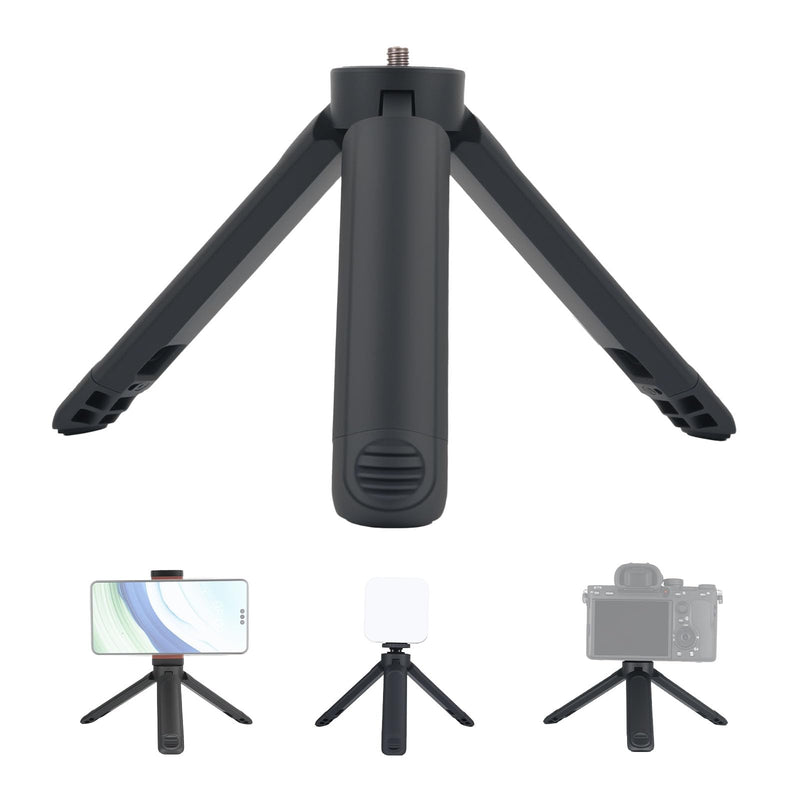 Extendable Mini Camera Tripod, 1/4'' Screw Compact Tabletop Stand | 2-Level Height Adjustable Universal Small Table Tripod Lightweight Foldable for Video Photography Live Streaming, Black