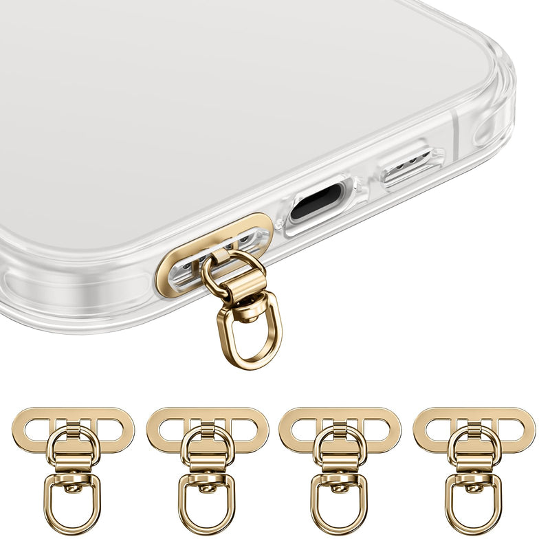 saxsion Side-Mount Phone Tether Tab, Metal Lanyard Patch, 360° Swivel Clip, 304 Stainless Steel, Won't Block Charging Port Champagne Gold*4