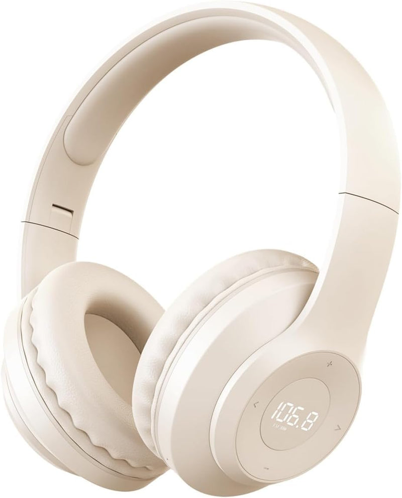Tangxi Portable Personal FM Radio Headphones with Best Reception, Rechargeable & Foldable, FM Radio Ear Muffs Wireless Headset for Jogging, Mowing, Cycling, Meeting (Creamy White)
