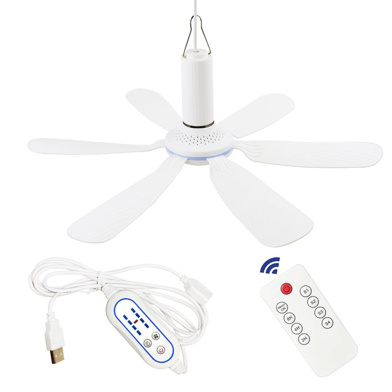 17.7inch Portable Ceiling Fan USB Ceiling Fan Small Silent Hanging Fan with Remote Control for Camping Bed RV Tent Cruise Home Room