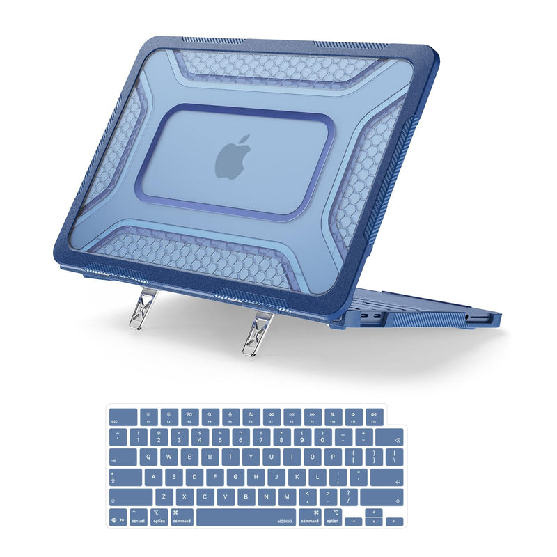 MOSISO Compatible with MacBook Neo Case 13 inch 2026 A3404 A18 Pro Chip | 2 in 1 Kit Honeycomb Shockproof Heavy Duty TPU Bumper Protective Hard Shell with Fold Kickstand, Indigo