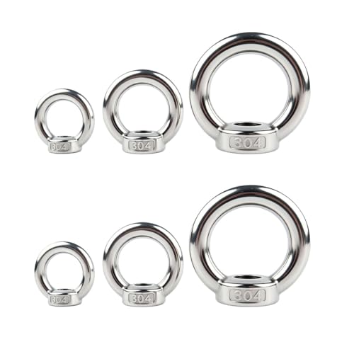 6 Pack M12 Lifting Eye Nut, 1/2" Ring Shape Eye Bolt Nuts 304 Stainless Steel M12-1/2"
