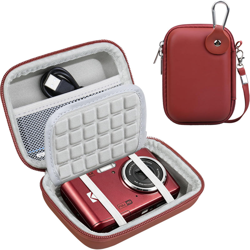 Lacdo Camera Carrying Case for KODAK PIXPRO FZ55 / FZ45 / FZ53 / FZ43 16MP Vlogging Digital Camera, Hard EVA Protective Camera Storage Trave Bag, Mesh Pocket Fit Batteries, USB Cable, SD Card, Red