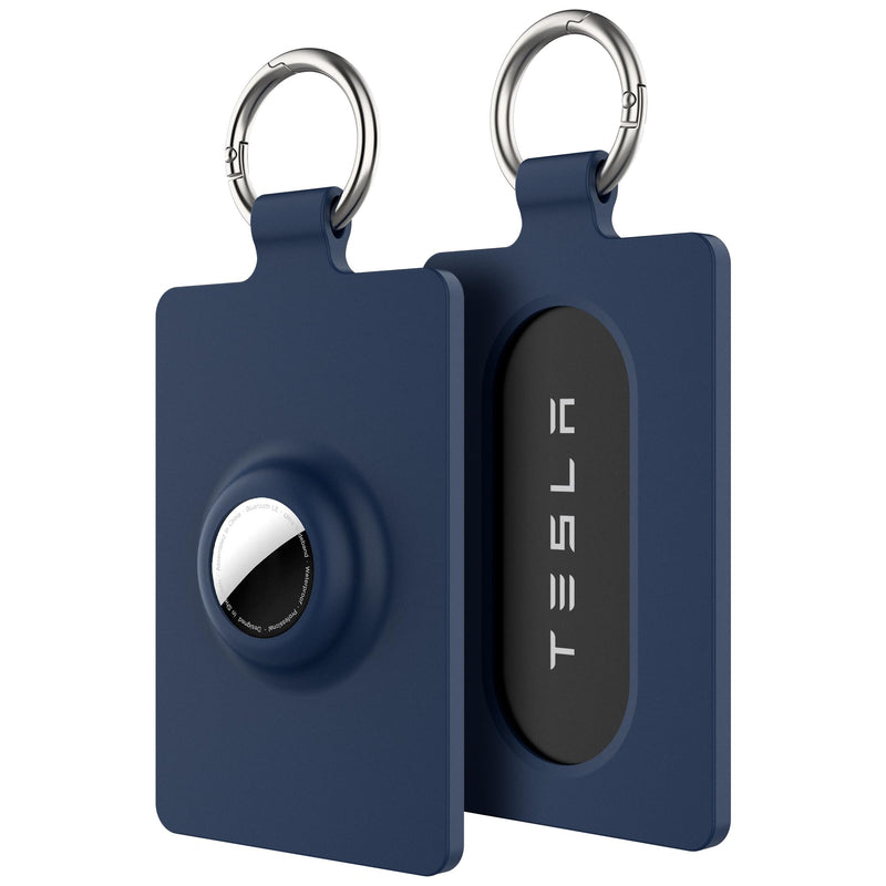 Card Holder for Tesla Keycard with AirTag Slot, Soft Silicone Key Card Protective Case Cover for Tesla Model 3 Y S X Cybertruck,Key Holder with Keychain Key Rings - 1 Pack,Blue blue