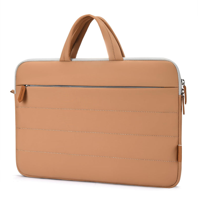 Puffy 15.6 inch Portable Monitor Case Sleeve with Handle | Carrying Bag for 16.1" Travel Display Monitors, Water-Resistant Quilted Laptop Cover for Women with Accessory Pocket Brown
