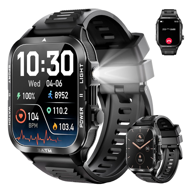 ALLENERGY Smart Watch for Men (Answer/Make Call) 1.96IN Waterproof SmartWatches with Flashlight 30+ Days Extra Long Battery Life 24/7 Fitness Tracker for 100+ Sport - Gift for Friend and Family