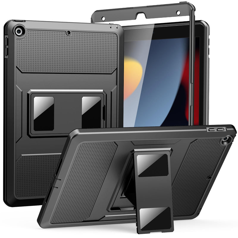 MoKo Full Body Protective Case for iPad 9th/8th/7th Gen 10.2-Inch,Black | Built-in Screen Protector and Kickstand ,Heavy Duty, Shockproof, Dual Layer, Rugged Full Body Protective,Precise Cutouts Black