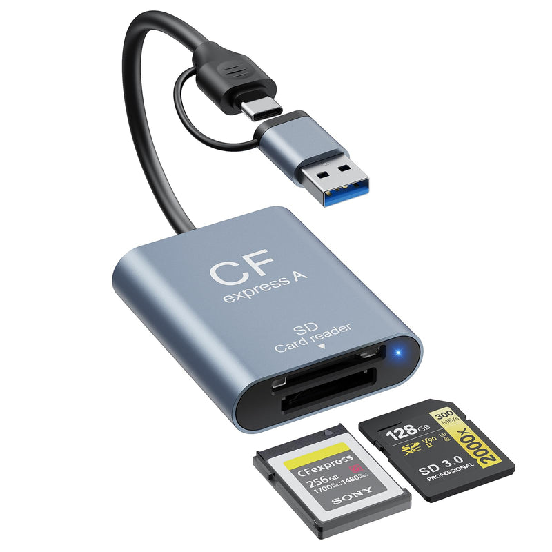 2-in-1 CFexpress Type A&SD Card Reader,USB3.2 Gen 2 10Gbps CFexpress Type A Memory Card Reader with USB-C + USB-A Cable,Dual-Slot CF Express Type A Reader Compatible with Windows,Mac Book,Google Blue