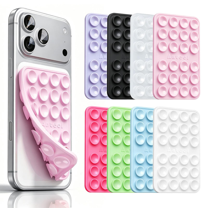 8 Pack Double Sided Silicone Suction Cup Phone Case Mount, Non Slip Phone Accessories, Hands-Free Strong Grip Silicon Phone Holder for Selfies and Videos 2.36"x3.66"