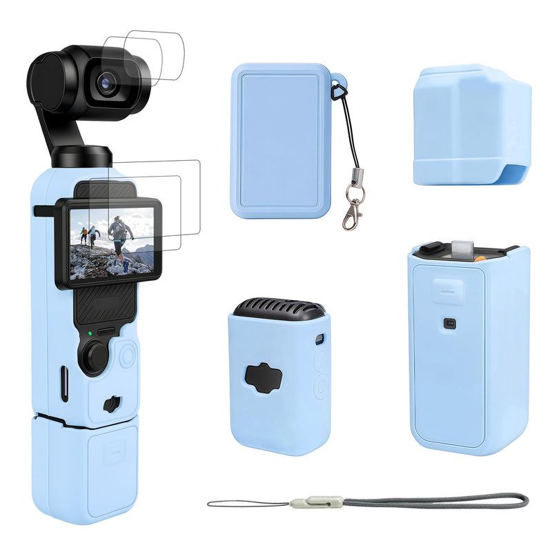Case for DJI Osmo Pocket 3 / Xtra Muse Camera, Pocket 3 Accessories | Soft Silicone Protective Case, Comes with 2 Sets of Screen and Lens Protective Films and a Wrist Strap (Sky Blue) Sky Blue