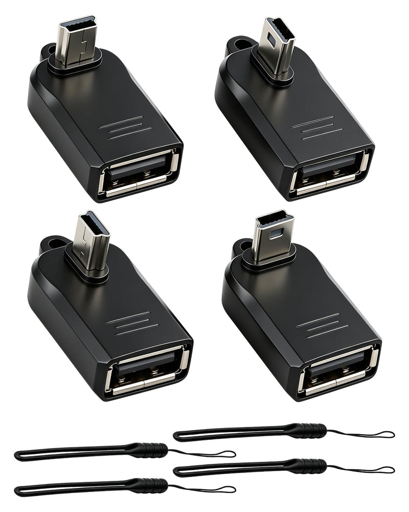 Mini USB OTG Adapter,480Mbps 90 Degree Angled Mini USB Male to USB Female Adapter for Camera,Dash Cam,MP3 Player,GPS Receiver,External Storage Expansion(4 Pack)
