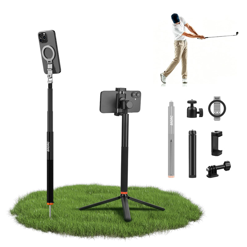BRDRC Golf Tripod & Monopod Magnetic Phone Stand Holder Golf Selfie Stick Recording Stick Aluminum Golf Swing Training Aid with Mag Safe Adapter & Phone Clip for MagSafe/iPhone Android Accessories