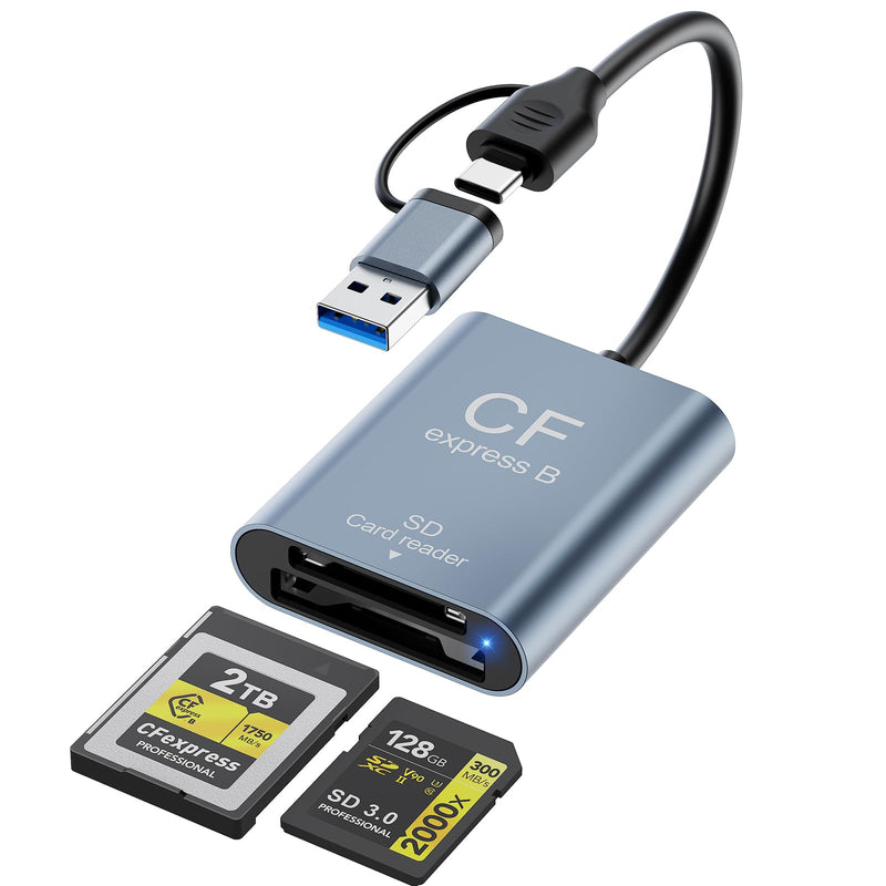2-in-1 CFexpress Type B & SD Card Reader USB3.2 Gen2 10Gbps,Aluminum USB-C + USB-A CFexpress Type B Memory Card Reader,CF Express Type B Card Reader SD Reader for PC Windows,Mac,Google,Photographers