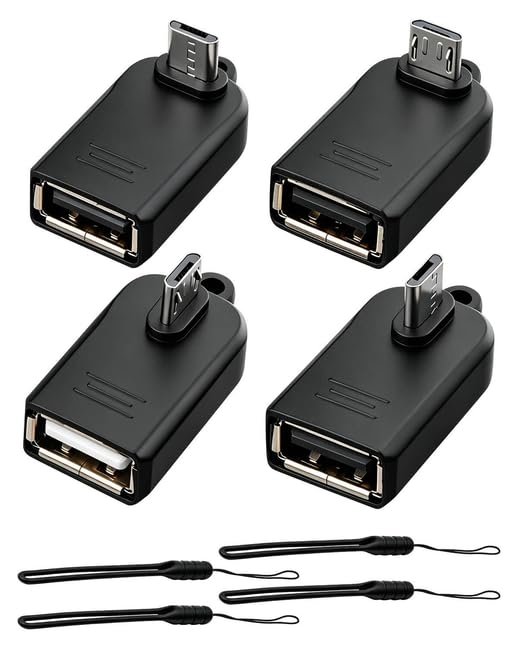 Micro USB OTG Adapter,480Mbps 90 Degree Angled Micro USB Male to USB Female Adapter for Fire TV Stick,Phone,Tablet,Camera,External Storage Expansion(4 Pack)