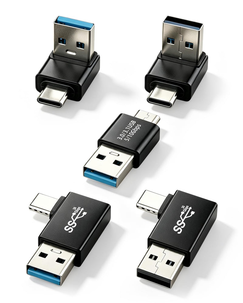 90 Degree USB A Male to USB C Male Adapter,10Gbps Right Angle USB 3.1 to USB C OTG Adapter for Laptops,Cars,Smartphones,Data Sync & Charging (5 Pack) usb to usb c