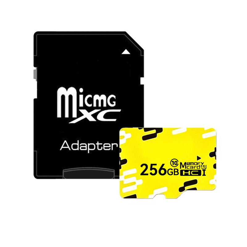 256GB Micro SD Card, UHS-I microSDXC Memory Card with SD Adapter, 100MB/s Fast Read, C10 U3 A2 V60 for 4K Video, Universal Compatibility, Yellow