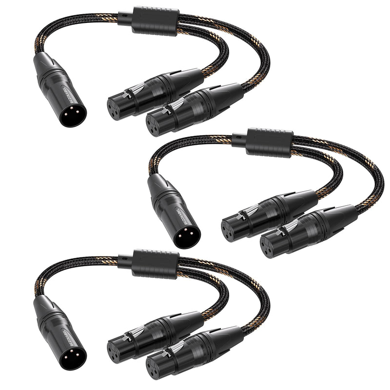 XLR Splitter, XLR Y Splitter Cable 1ft Male to 2 Female 3Packs | Balanced Microphone Cable Y Cable Nylon Braided
