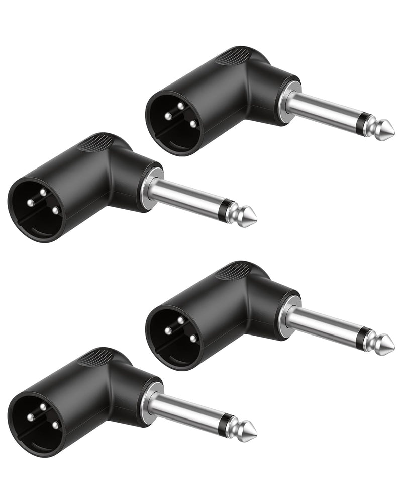 90 Degree 1/4" TS to XLR Male Adapter,6.35mm Right Angle 1/4 inch TS Mono Plug to XLR 3 Pin Male Connector,Audio Adapter for Microphones,Guitars,Basses,Amplifiers,Mixers,Speakers(4Pack) 6.35mm to xlr male