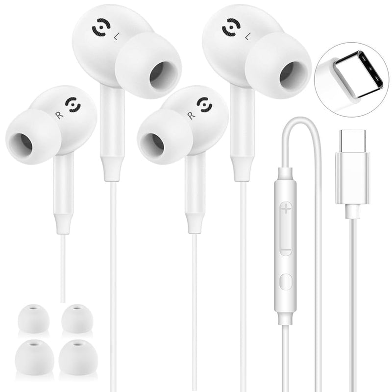 USB C Headphones for iPhone 17 16 15 Pro Max USB C Wired Earbuds with Mic | 2 Pack Type C Earphones Remote Control & Noise Isolating Wired Headphones for iPhone 17 16 15 iPad Samsung Galaxy S25 S24