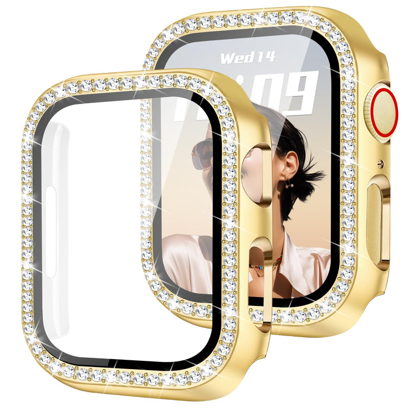 JR.DM Bling Case Compatible with Apple Watch Series 4/5/6/SE/SE2/SE3 HD Screen Protector 40mm, Women Sparkling Diamond Rhinestone Bumper Protective Face Cover for iWatch Accessories, Gold A1-1pcs-Gold 40 Mm for Series 6/5/4/se/se2/se3