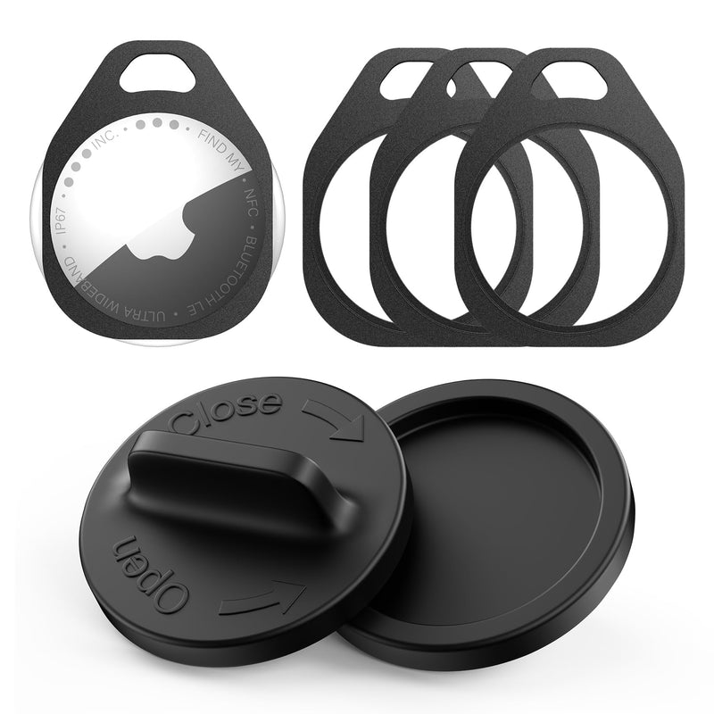 2 Pack Slim Holder Key Ring for AirTag with Easy Battery Replacement Tool | Aluminum Keychain Case Compatible with AirTag 2nd Gen (2026) & 1st Gen (2021), Secure for Keys, Dog Collar & Backpack, Black Slim Aluminum 2