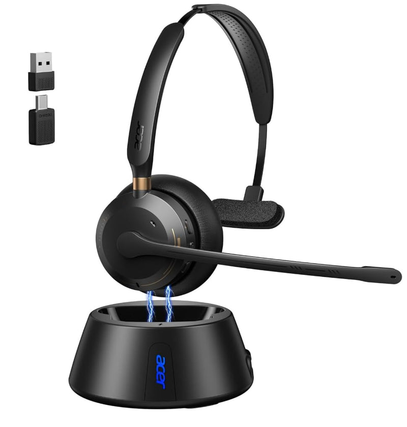 Wireless Headset with Mic for Work,Bluetooth Headset for Calls & Meetings | Bluetooth 5.3 & USB Dongle for Laptop, PC, iPhone & Android, Office & Call Center Headset for Remote Hybrid Worker Black