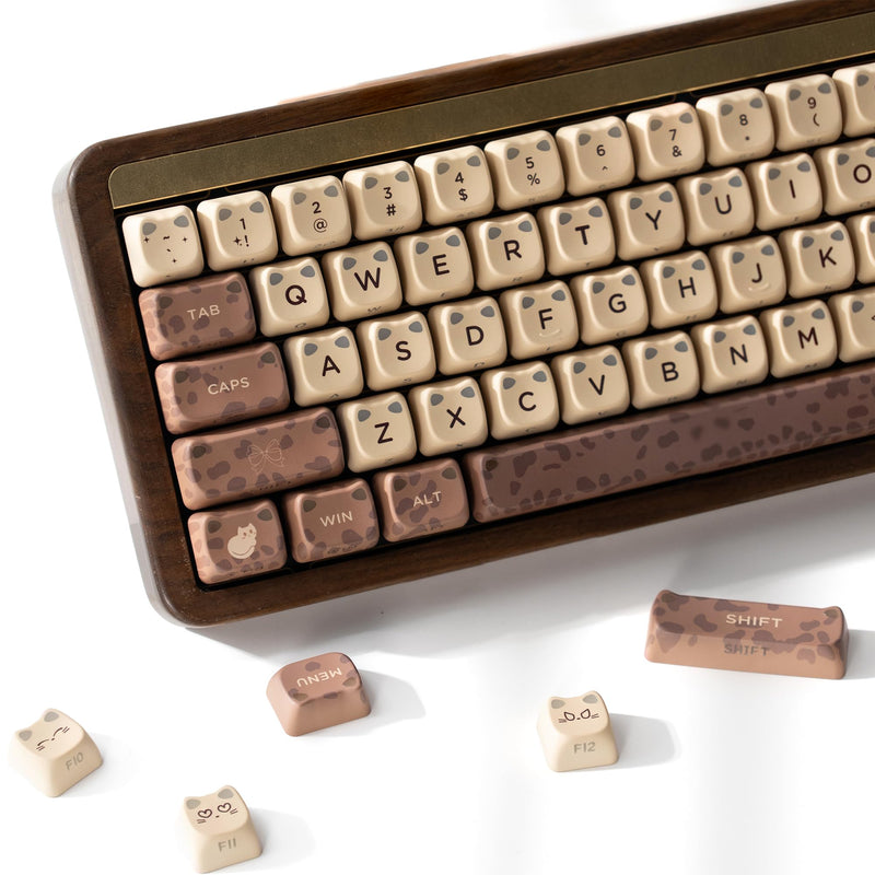OHY XVX Mao Profile Shine Through PBT Keycaps,113 Keys Lumicat Leopard Coffee for Mechanical Keyboard