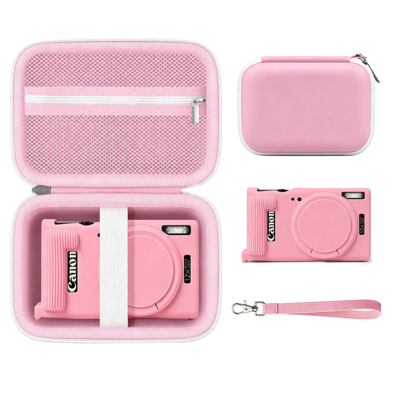 Case for Canon PowerShot ELPH 360 HS A/360 HS/360/650 Digital Camera | Canon PowerShot ELPH 360 HS A/ 360 HS/ 360/ XY 650 Hard Carrying Case + Soft Silicone Cover with Removable Lens Cover, Pink