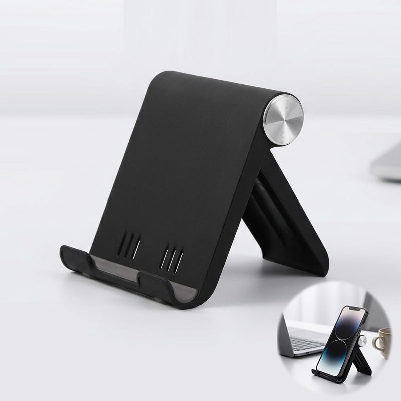 Adjustable Desktop Cradle for Mobile Devices, Foldable Travel Support for Tablets and E-Readers, Black