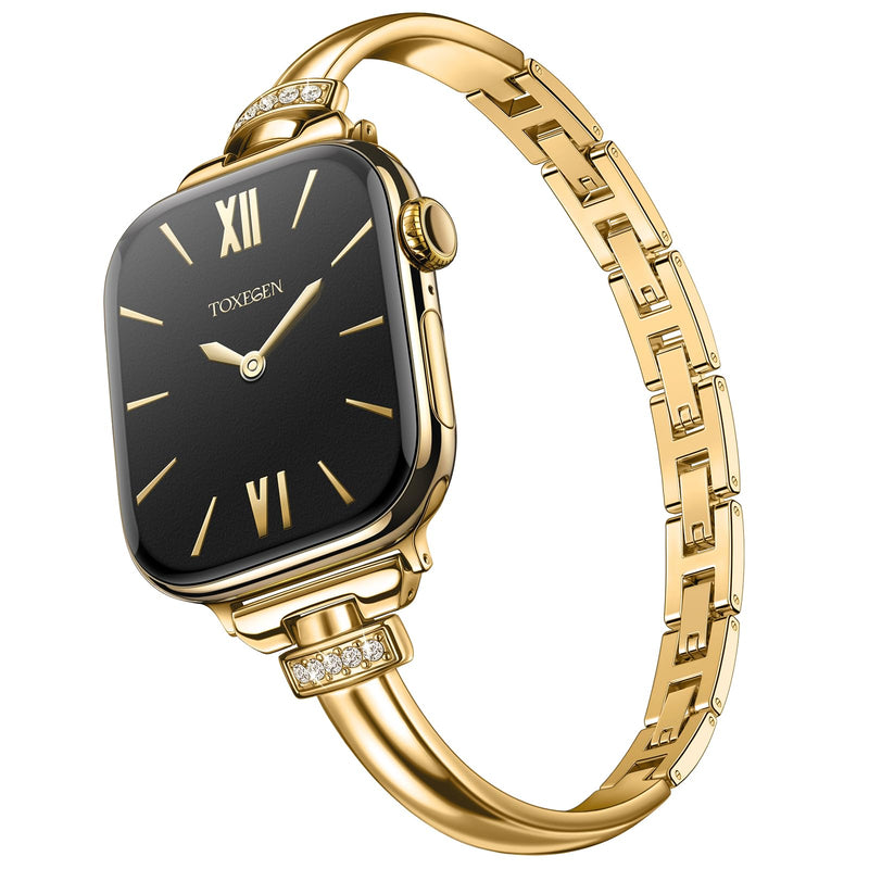 Slim Bracelet for Apple Watch Bands for Women 38/40/41/42/44/45/46/49mm | for iWatch Series 3 4 5 6 7 8 9 10 11 SE Ultra, Crystal Connector, Daily & Dressy Wear, Jewelry Style, 316L Stainless Steel Gold 38/40/41/42mm(Series 11/10)